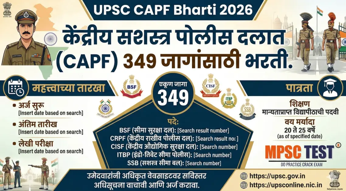 UPSC CAPF Bharti 2026: Central Armed Police Forces Recruitment for 349 Assistant Commandant Posts